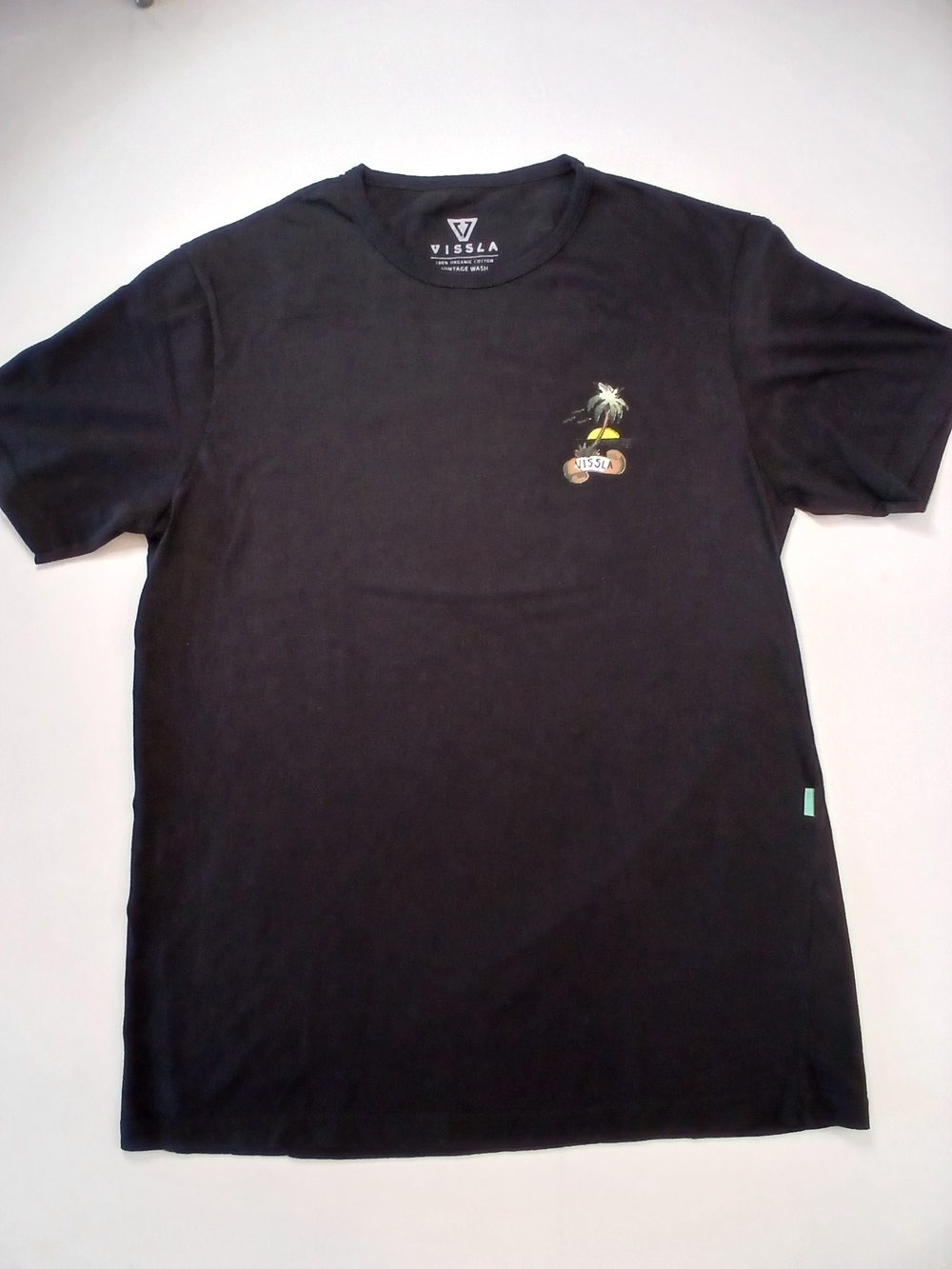 VISSLA Black Short Sleeve Tee with Small Palm Graphic Skull